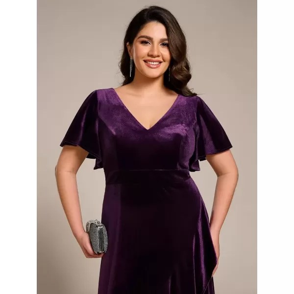 imageEverPretty Womens Vintage Plus Size Ruffles Hemline Velvet Wedding Guest Dress 02041DADeep Purple