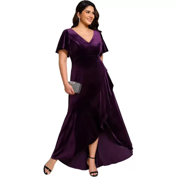 imageEverPretty Womens Vintage Plus Size Ruffles Hemline Velvet Wedding Guest Dress 02041DADeep Purple