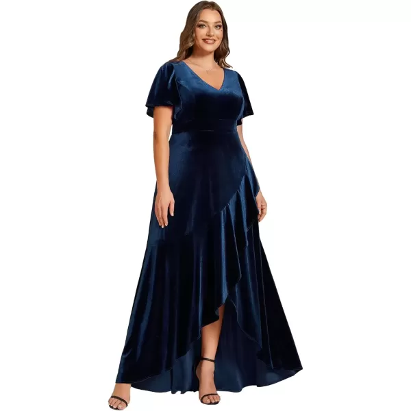 imageEverPretty Womens Vintage Plus Size Ruffles Hemline Velvet Wedding Guest Dress 02041DANavy Blue