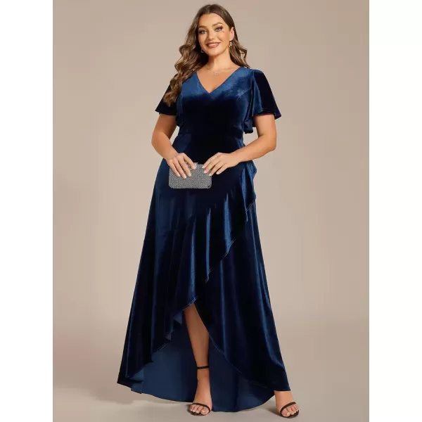 imageEverPretty Womens Vintage Plus Size Ruffles Hemline Velvet Wedding Guest Dress 02041DANavy Blue