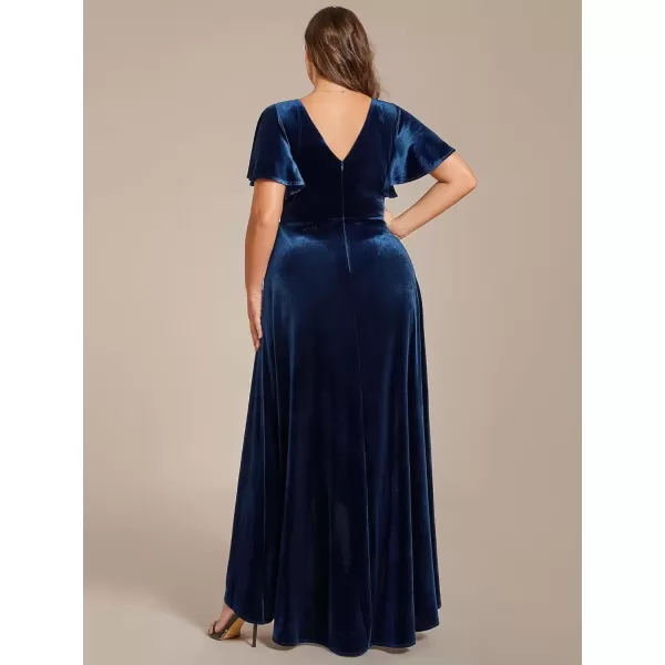 imageEverPretty Womens Vintage Plus Size Ruffles Hemline Velvet Wedding Guest Dress 02041DANavy Blue