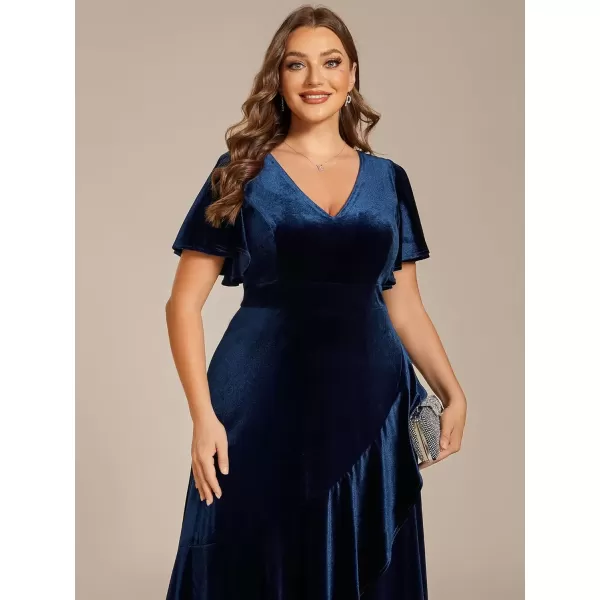 imageEverPretty Womens Vintage Plus Size Ruffles Hemline Velvet Wedding Guest Dress 02041DANavy Blue