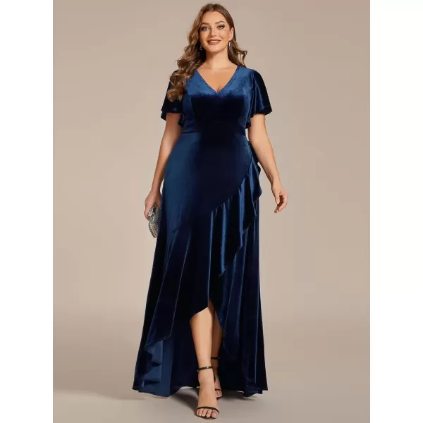 imageEverPretty Womens Vintage Plus Size Ruffles Hemline Velvet Wedding Guest Dress 02041DANavy Blue