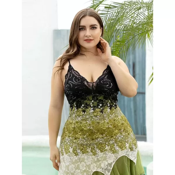 imageEverPretty Size Womens Tea Length Lace Aline Dress for Weddings Midi Plus Size Cocktail Dress Green US20