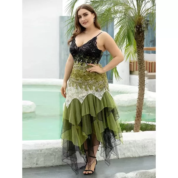 imageEverPretty Size Womens Tea Length Lace Aline Dress for Weddings Midi Plus Size Cocktail Dress Green US20