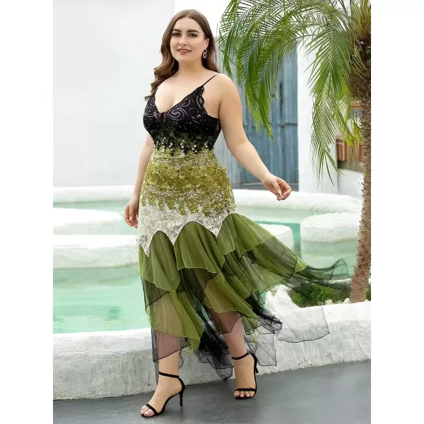 imageEverPretty Size Womens Tea Length Lace Aline Dress for Weddings Midi Plus Size Cocktail Dress Green US20