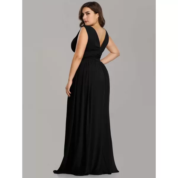 imageEverPretty V Neck Sleeveless Pleated Chiffon Maxi Plus Size Formal Dresses for Women Bridesmaid Dresses 09016DABlack