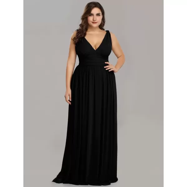 imageEverPretty V Neck Sleeveless Pleated Chiffon Maxi Plus Size Formal Dresses for Women Bridesmaid Dresses 09016DABlack