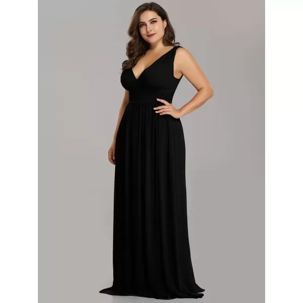 imageEverPretty V Neck Sleeveless Pleated Chiffon Maxi Plus Size Formal Dresses for Women Bridesmaid Dresses 09016DABlack