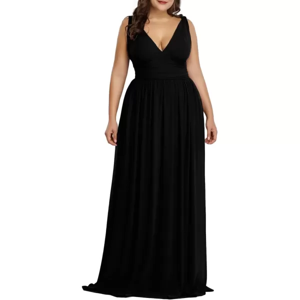 imageEverPretty V Neck Sleeveless Pleated Chiffon Maxi Plus Size Formal Dresses for Women Bridesmaid Dresses 09016DABlack