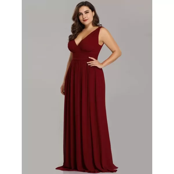 imageEverPretty V Neck Sleeveless Pleated Chiffon Maxi Plus Size Formal Dresses for Women Bridesmaid Dresses 09016DABurgundy