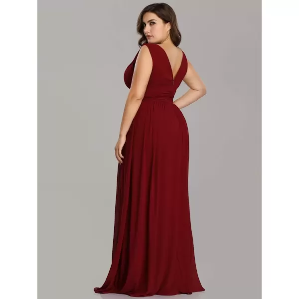 imageEverPretty V Neck Sleeveless Pleated Chiffon Maxi Plus Size Formal Dresses for Women Bridesmaid Dresses 09016DABurgundy