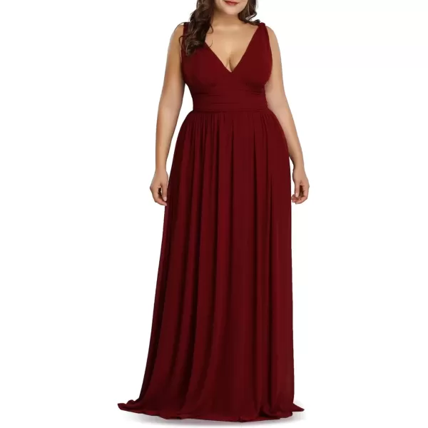 imageEverPretty V Neck Sleeveless Pleated Chiffon Maxi Plus Size Formal Dresses for Women Bridesmaid Dresses 09016DABurgundy