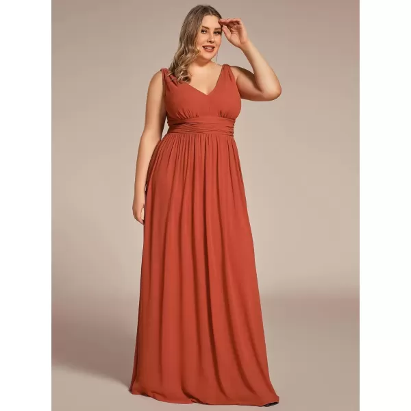 imageEverPretty V Neck Sleeveless Pleated Chiffon Maxi Plus Size Formal Dresses for Women Bridesmaid Dresses 09016DABurnt Orange