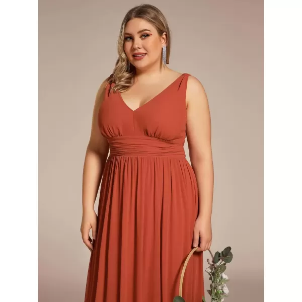 imageEverPretty V Neck Sleeveless Pleated Chiffon Maxi Plus Size Formal Dresses for Women Bridesmaid Dresses 09016DABurnt Orange