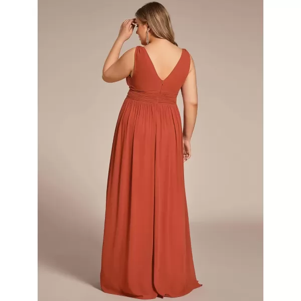 imageEverPretty V Neck Sleeveless Pleated Chiffon Maxi Plus Size Formal Dresses for Women Bridesmaid Dresses 09016DABurnt Orange