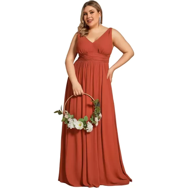 imageEverPretty V Neck Sleeveless Pleated Chiffon Maxi Plus Size Formal Dresses for Women Bridesmaid Dresses 09016DABurnt Orange