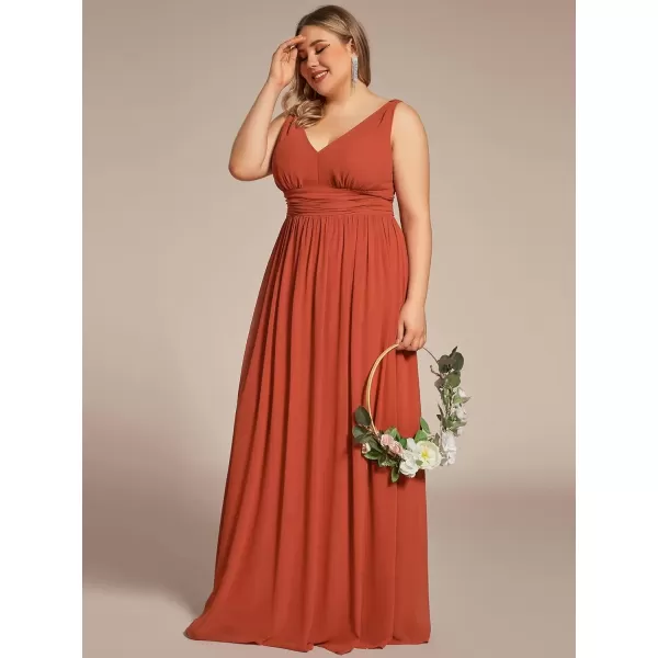 imageEverPretty V Neck Sleeveless Pleated Chiffon Maxi Plus Size Formal Dresses for Women Bridesmaid Dresses 09016DABurnt Orange