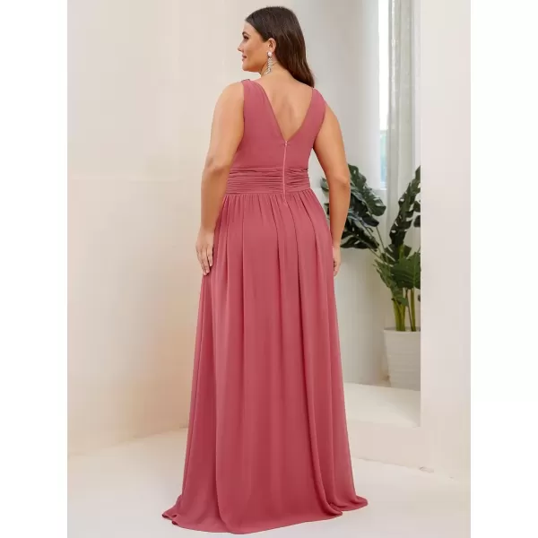 imageEverPretty V Neck Sleeveless Pleated Chiffon Maxi Plus Size Formal Dresses for Women Bridesmaid Dresses 09016DACame Brown