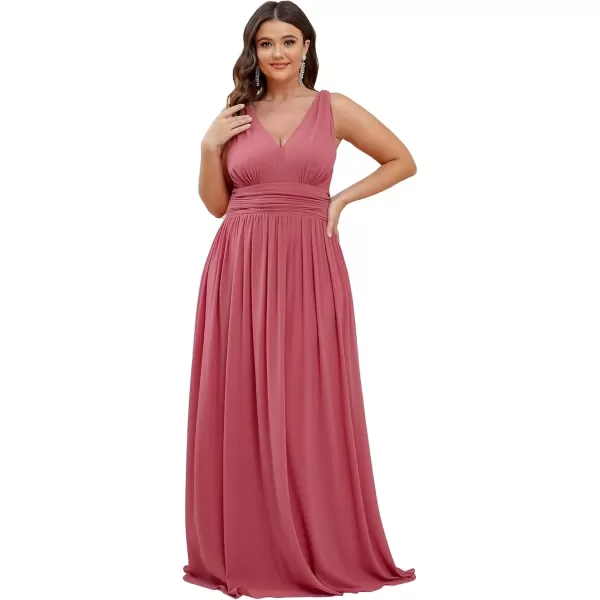 imageEverPretty V Neck Sleeveless Pleated Chiffon Maxi Plus Size Formal Dresses for Women Bridesmaid Dresses 09016DACame Brown