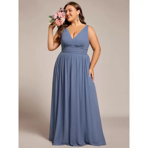 imageEverPretty V Neck Sleeveless Pleated Chiffon Maxi Plus Size Formal Dresses for Women Bridesmaid Dresses 09016DADusty Blue