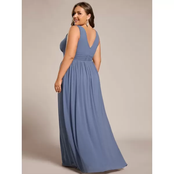 imageEverPretty V Neck Sleeveless Pleated Chiffon Maxi Plus Size Formal Dresses for Women Bridesmaid Dresses 09016DADusty Blue