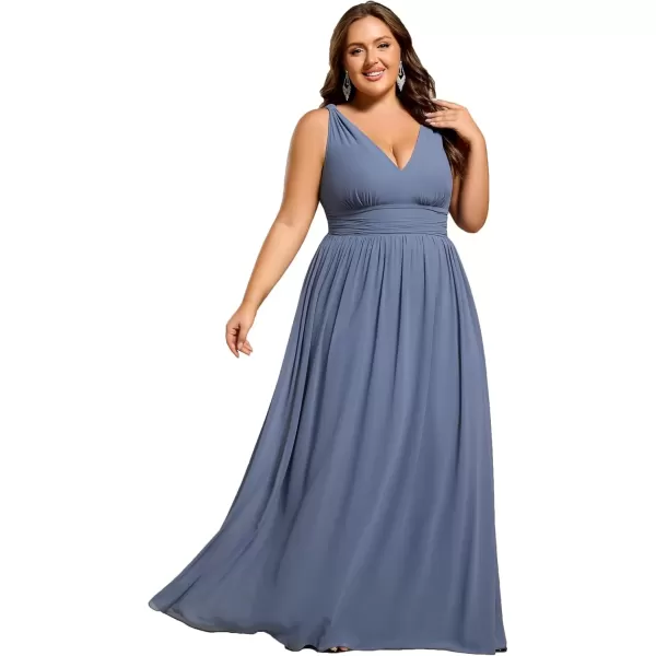 imageEverPretty V Neck Sleeveless Pleated Chiffon Maxi Plus Size Formal Dresses for Women Bridesmaid Dresses 09016DADusty Blue