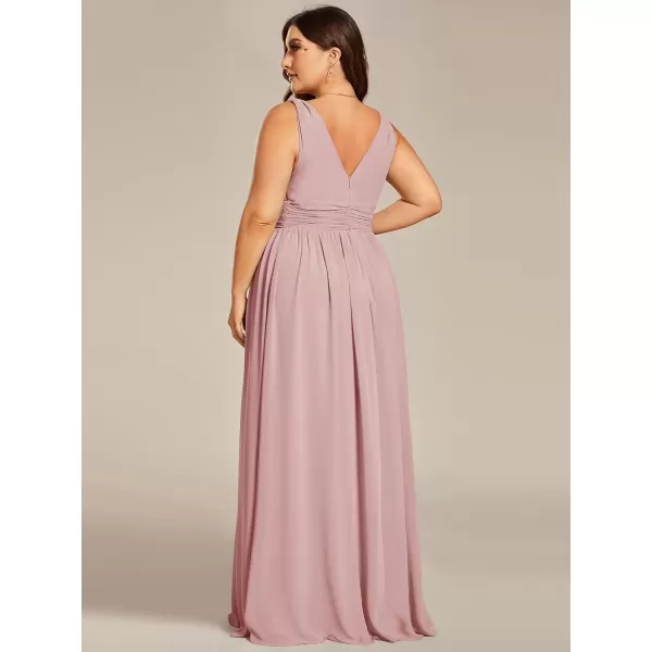 imageEverPretty V Neck Sleeveless Pleated Chiffon Maxi Plus Size Formal Dresses for Women Bridesmaid Dresses 09016DADusty Rose