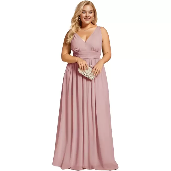 imageEverPretty V Neck Sleeveless Pleated Chiffon Maxi Plus Size Formal Dresses for Women Bridesmaid Dresses 09016DADusty Rose