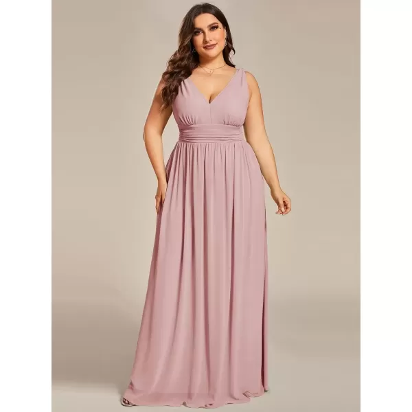 imageEverPretty V Neck Sleeveless Pleated Chiffon Maxi Plus Size Formal Dresses for Women Bridesmaid Dresses 09016DADusty Rose