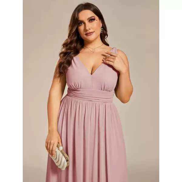 imageEverPretty V Neck Sleeveless Pleated Chiffon Maxi Plus Size Formal Dresses for Women Bridesmaid Dresses 09016DADusty Rose