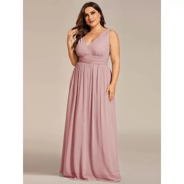 imageEverPretty V Neck Sleeveless Pleated Chiffon Maxi Plus Size Formal Dresses for Women Bridesmaid Dresses 09016DADusty Rose