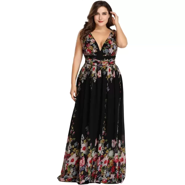 imageEverPretty V Neck Sleeveless Pleated Chiffon Maxi Plus Size Formal Dresses for Women Bridesmaid Dresses 09016DAFloral Printed