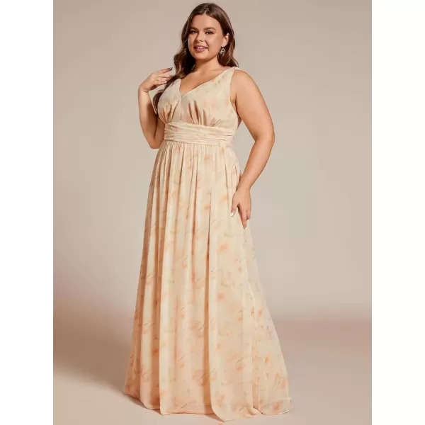 imageEverPretty V Neck Sleeveless Pleated Chiffon Maxi Plus Size Formal Dresses for Women Bridesmaid Dresses 09016DAGolden Roses