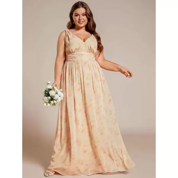 imageEverPretty V Neck Sleeveless Pleated Chiffon Maxi Plus Size Formal Dresses for Women Bridesmaid Dresses 09016DAGolden Roses