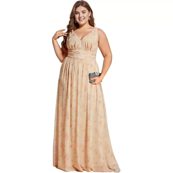 imageEverPretty V Neck Sleeveless Pleated Chiffon Maxi Plus Size Formal Dresses for Women Bridesmaid Dresses 09016DAGolden Roses