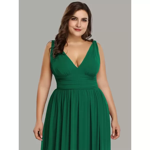 imageEverPretty V Neck Sleeveless Pleated Chiffon Maxi Plus Size Formal Dresses for Women Bridesmaid Dresses 09016DAGreen