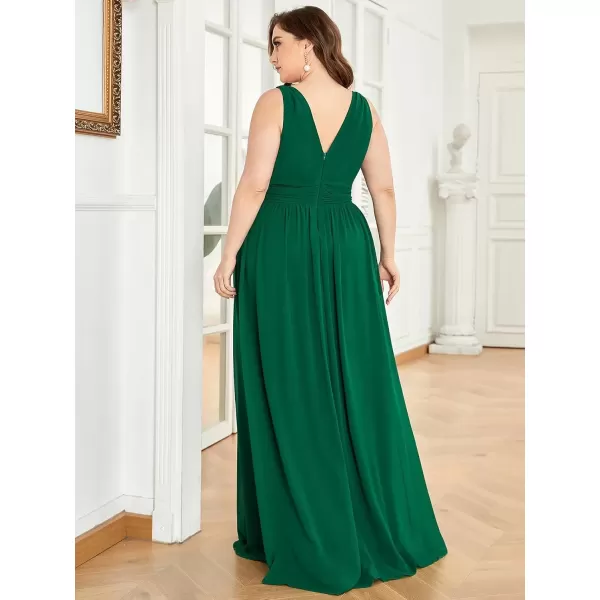 imageEverPretty V Neck Sleeveless Pleated Chiffon Maxi Plus Size Formal Dresses for Women Bridesmaid Dresses 09016DAGreen