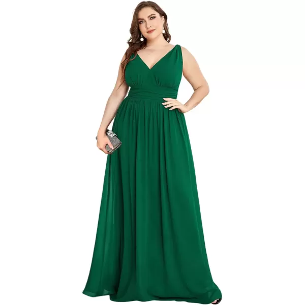 imageEverPretty V Neck Sleeveless Pleated Chiffon Maxi Plus Size Formal Dresses for Women Bridesmaid Dresses 09016DAGreen