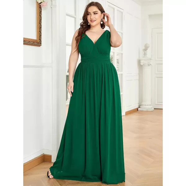 imageEverPretty V Neck Sleeveless Pleated Chiffon Maxi Plus Size Formal Dresses for Women Bridesmaid Dresses 09016DAGreen