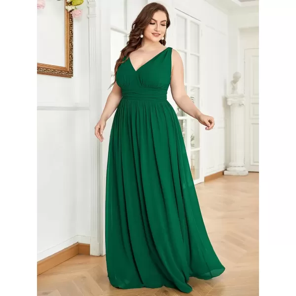 imageEverPretty V Neck Sleeveless Pleated Chiffon Maxi Plus Size Formal Dresses for Women Bridesmaid Dresses 09016DAGreen