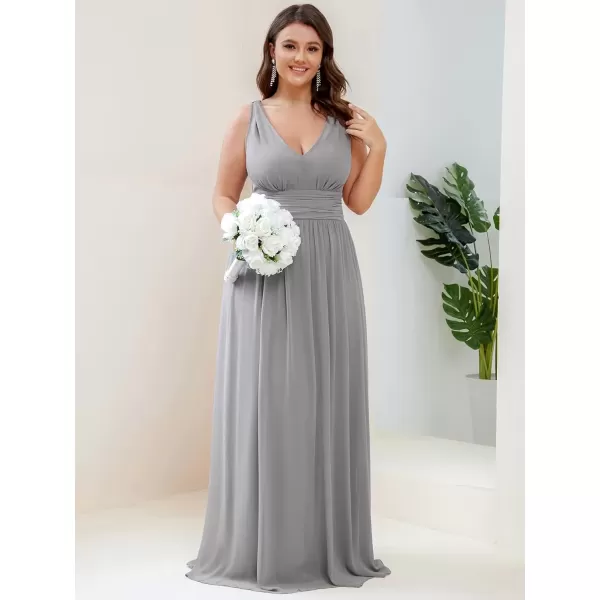 imageEverPretty V Neck Sleeveless Pleated Chiffon Maxi Plus Size Formal Dresses for Women Bridesmaid Dresses 09016DAGrey