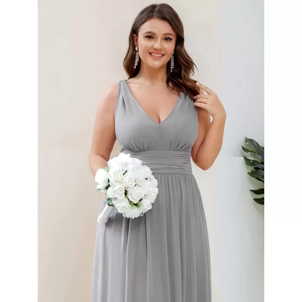 imageEverPretty V Neck Sleeveless Pleated Chiffon Maxi Plus Size Formal Dresses for Women Bridesmaid Dresses 09016DAGrey