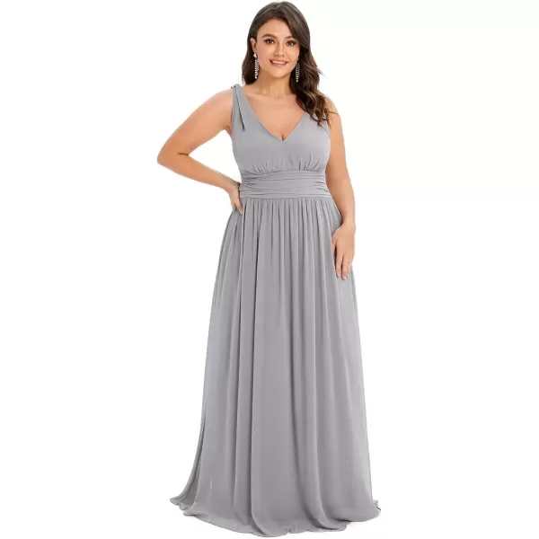 imageEverPretty V Neck Sleeveless Pleated Chiffon Maxi Plus Size Formal Dresses for Women Bridesmaid Dresses 09016DAGrey