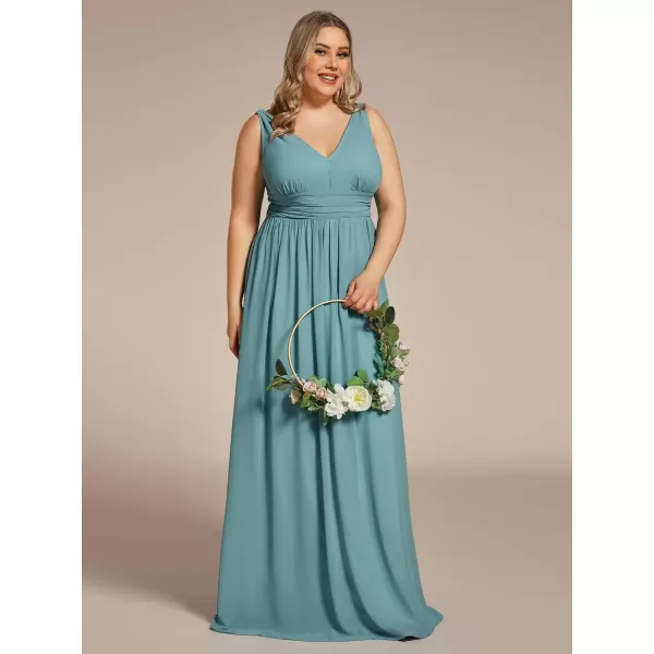 imageEverPretty V Neck Sleeveless Pleated Chiffon Maxi Plus Size Formal Dresses for Women Bridesmaid Dresses 09016DALight Teal