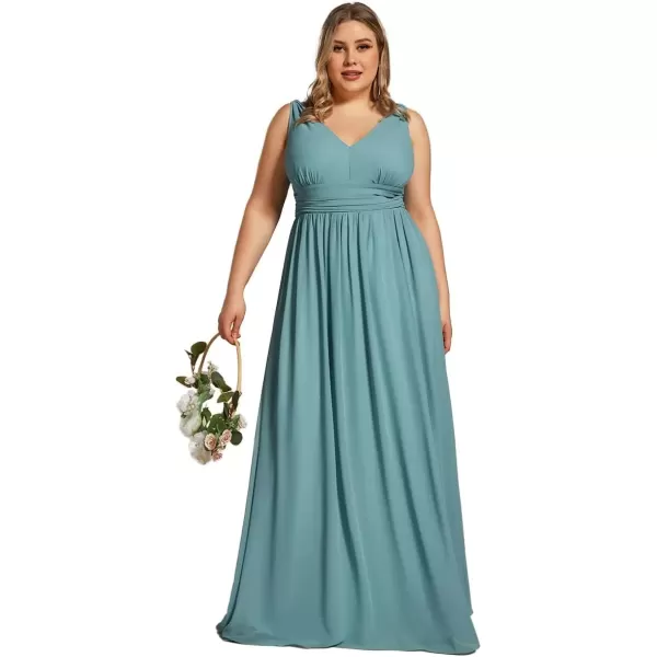 imageEverPretty V Neck Sleeveless Pleated Chiffon Maxi Plus Size Formal Dresses for Women Bridesmaid Dresses 09016DALight Teal