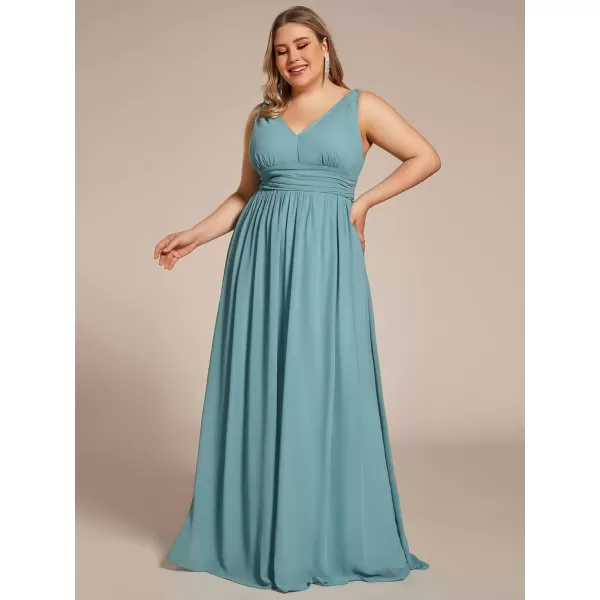 imageEverPretty V Neck Sleeveless Pleated Chiffon Maxi Plus Size Formal Dresses for Women Bridesmaid Dresses 09016DALight Teal