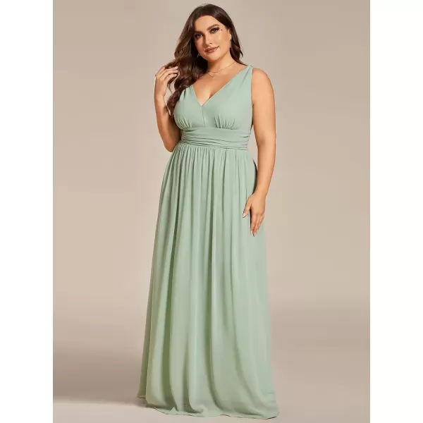 imageEverPretty V Neck Sleeveless Pleated Chiffon Maxi Plus Size Formal Dresses for Women Bridesmaid Dresses 09016DAMint Green