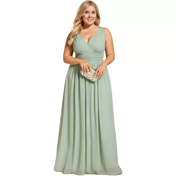 imageEverPretty V Neck Sleeveless Pleated Chiffon Maxi Plus Size Formal Dresses for Women Bridesmaid Dresses 09016DAMint Green