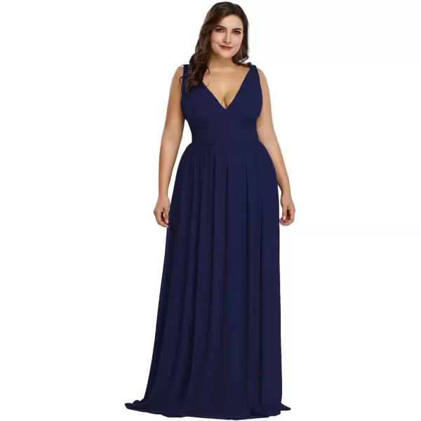 imageEverPretty V Neck Sleeveless Pleated Chiffon Maxi Plus Size Formal Dresses for Women Bridesmaid Dresses 09016DANavy Blue